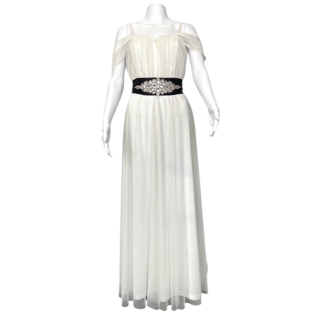 Lovely Grace - Womens White Sparkle Long Dress   Sz MD